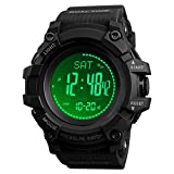 AOSLSI Watch Compass, Altimeter Barometer Thermometer Temperature, Pedometer ,WArmy Waterproof Outdoors Sport Digital Watch for Men, Black