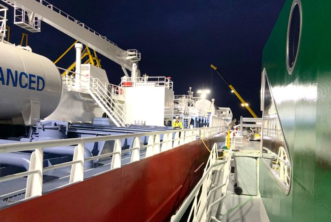 FlexFueler001 has delivered LNG as fuel to the vessel Ramelia whilst working cargo at the Oiltanking Terminal in Amsterdam