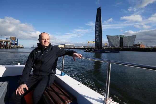One of the worldÕs fastest yachts, the AC45f, was in Belfast today helmed by double Olympic gold medallist and AmericaÕs Cup veteran Iain Percy. The foiling AC45f, not seen before in Ireland, is owned by Artemis Technologies who will launch a major investment project in Belfast on Thursday aimed at the decarbonisation of maritime.