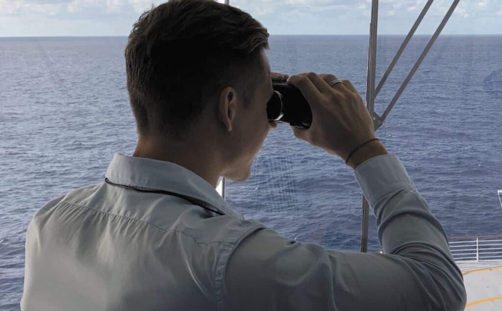 Cadet Seafarer watching over deck