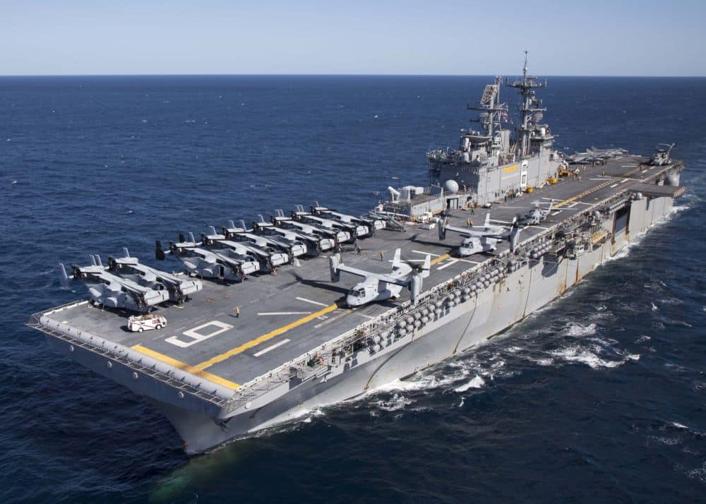 INDIAN OCEAN (July 3, 2015) The amphibious assault ship USS Bonhomme Richard (LHD 6) conducts air operations off the western coast of Australian. Bonhomme Richard is the lead ship of the Bonhomme Richard Expeditionary Strike Group and is on patrol in the U.S. 7th Fleet area of operations.