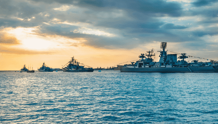 War ship at The Strait of Magellan