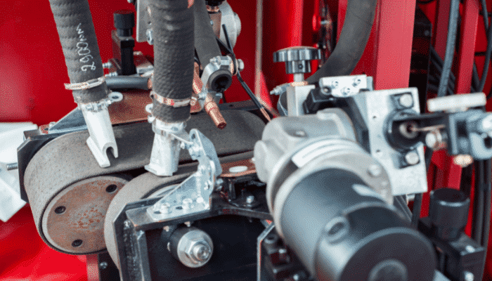 submerged arc welding hopper leading three arc nozzles