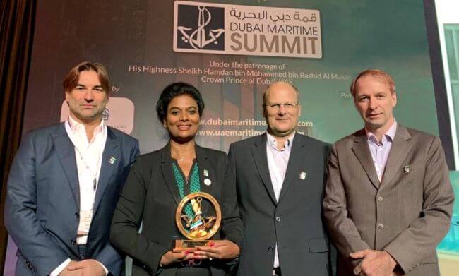  LUKOIL Marine’s management Victor Zhuravskiy, June Manoharan, Jan Thiedeitz and Stefan Claussen at the Award Ceremony